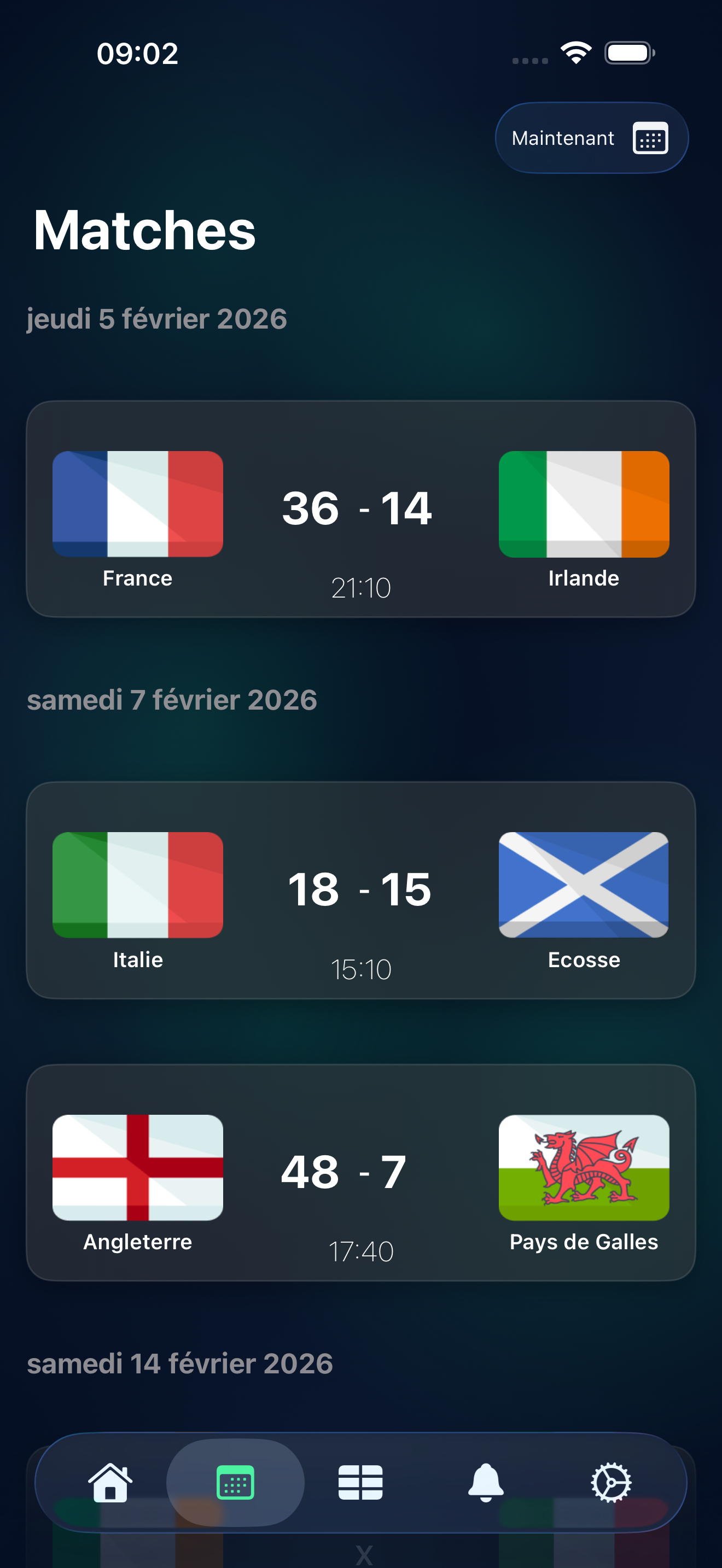 App 6 Nations - Calendrier